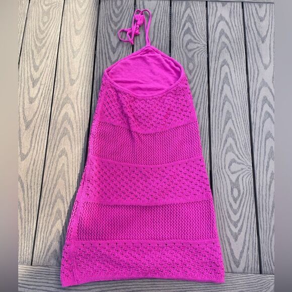 Old Navy Size Small Halter Crochet Mini Dress Dragon Fruit Pink 100% cotton - Picture 4 of 8